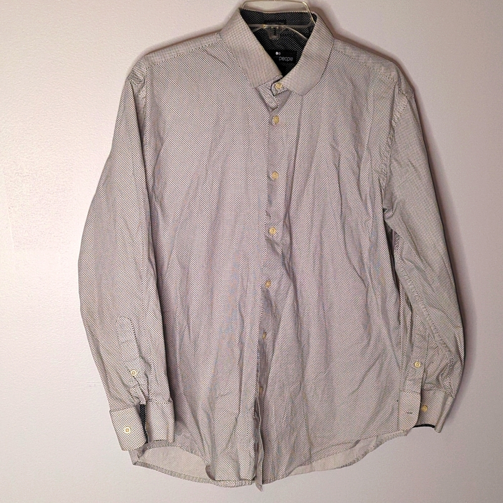 Modern People Black and White Stretch Slim Fit Button Down Long Sleeve Shirt